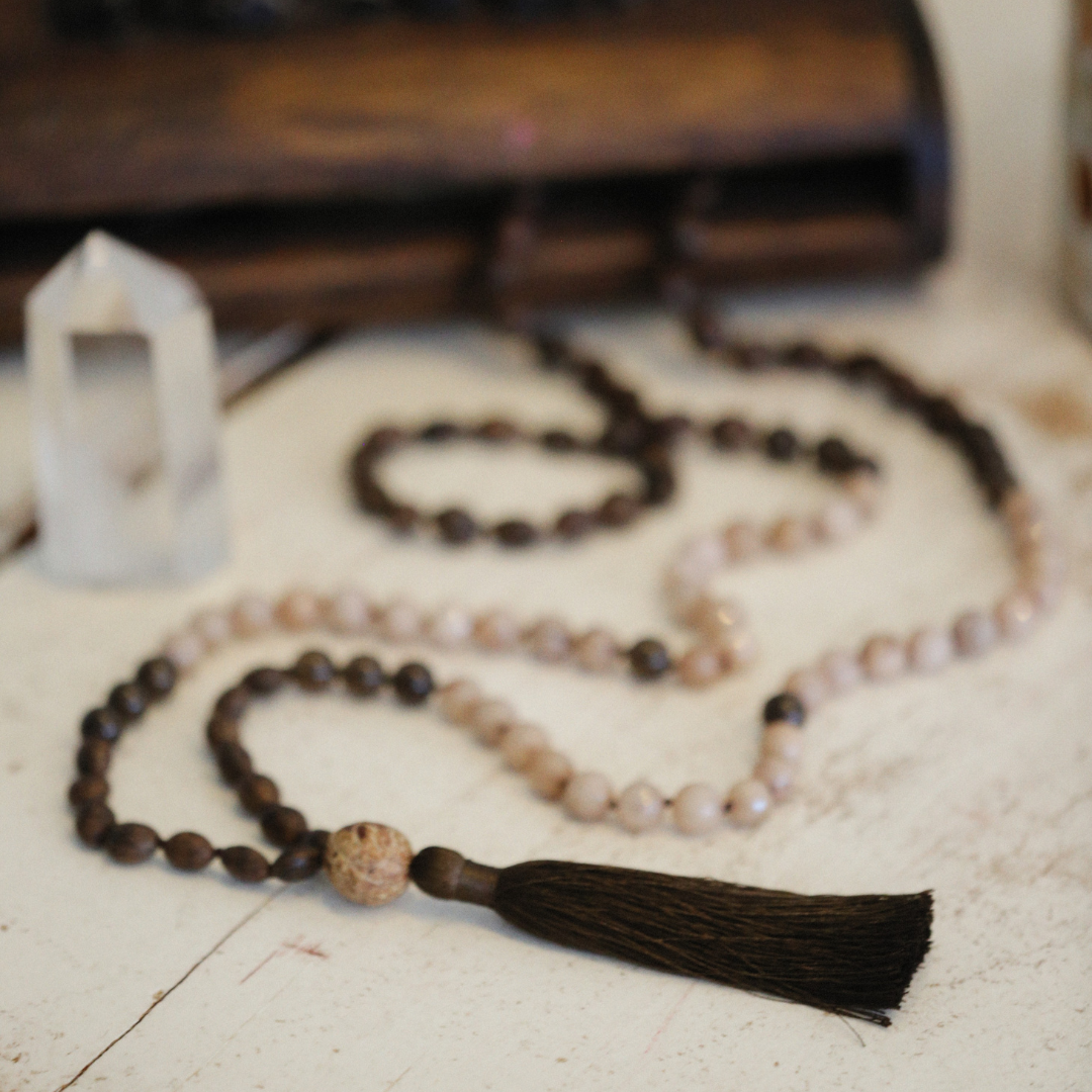 Rose Quartz Mala Necklace – Unconditional Love & Self-Compassion