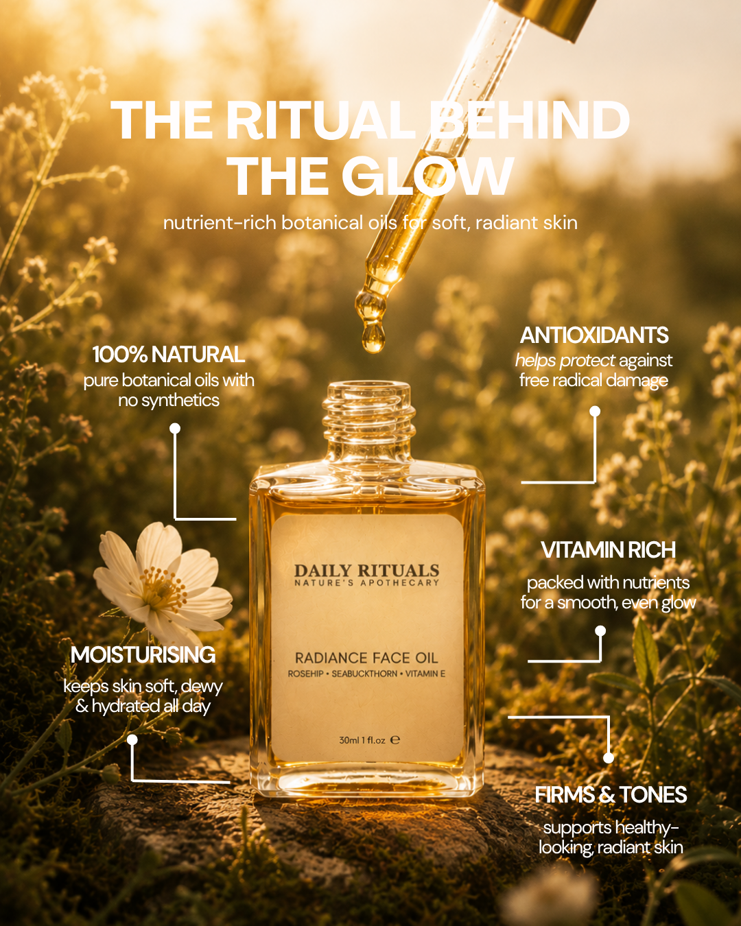 Radiance Face Oil texture and application, lightweight facial oil