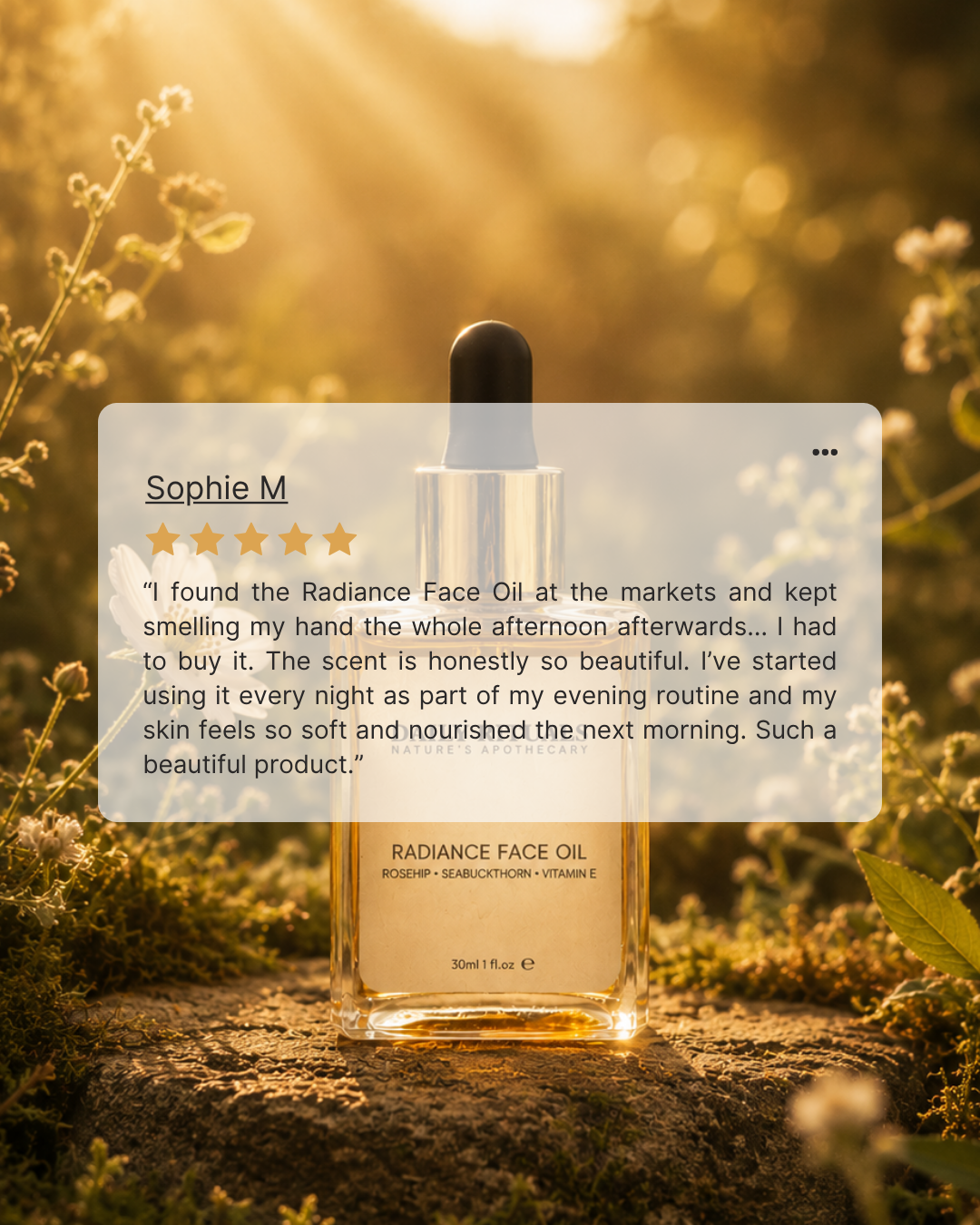 Radiance Face Oil ingredients, meadowfoam and rosehip oil blend